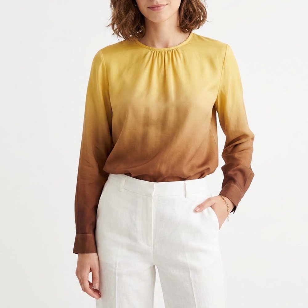 Le Sarte Pettegole Silk Ombre Blouse Yellow Brown Gradient Made in Italy Size 46